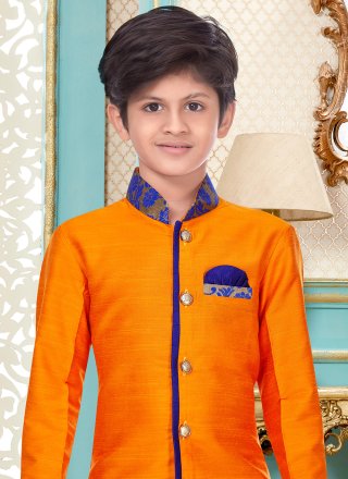Orange Cotton Kurta Pyjama with Jacquard Work