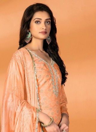 Orange Cotton Printed Salwar Kameez