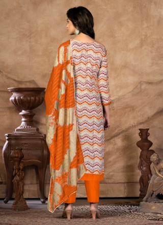 Orange Cotton Printed Trendy Salwar Suit