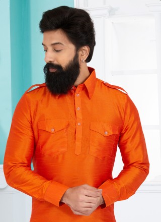 Orange Dupion Silk Kurta Pyjama