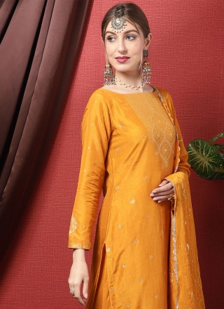 Orange Embroidered Silk Trendy Salwar Kameez