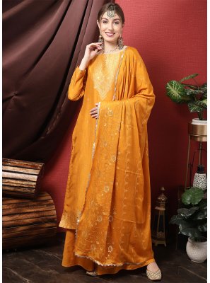 Orange Embroidered Silk Trendy Salwar Kameez