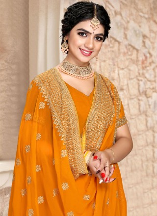 Orange Embroidered Trendy Saree