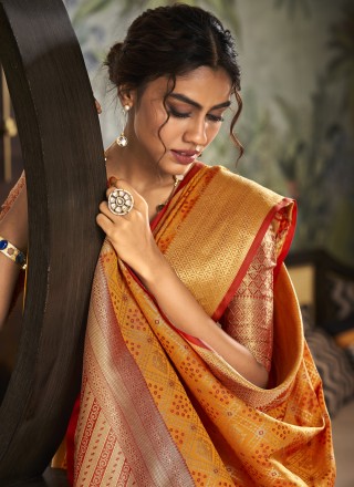 Orange Handloom silk Ceremonial Classic Saree