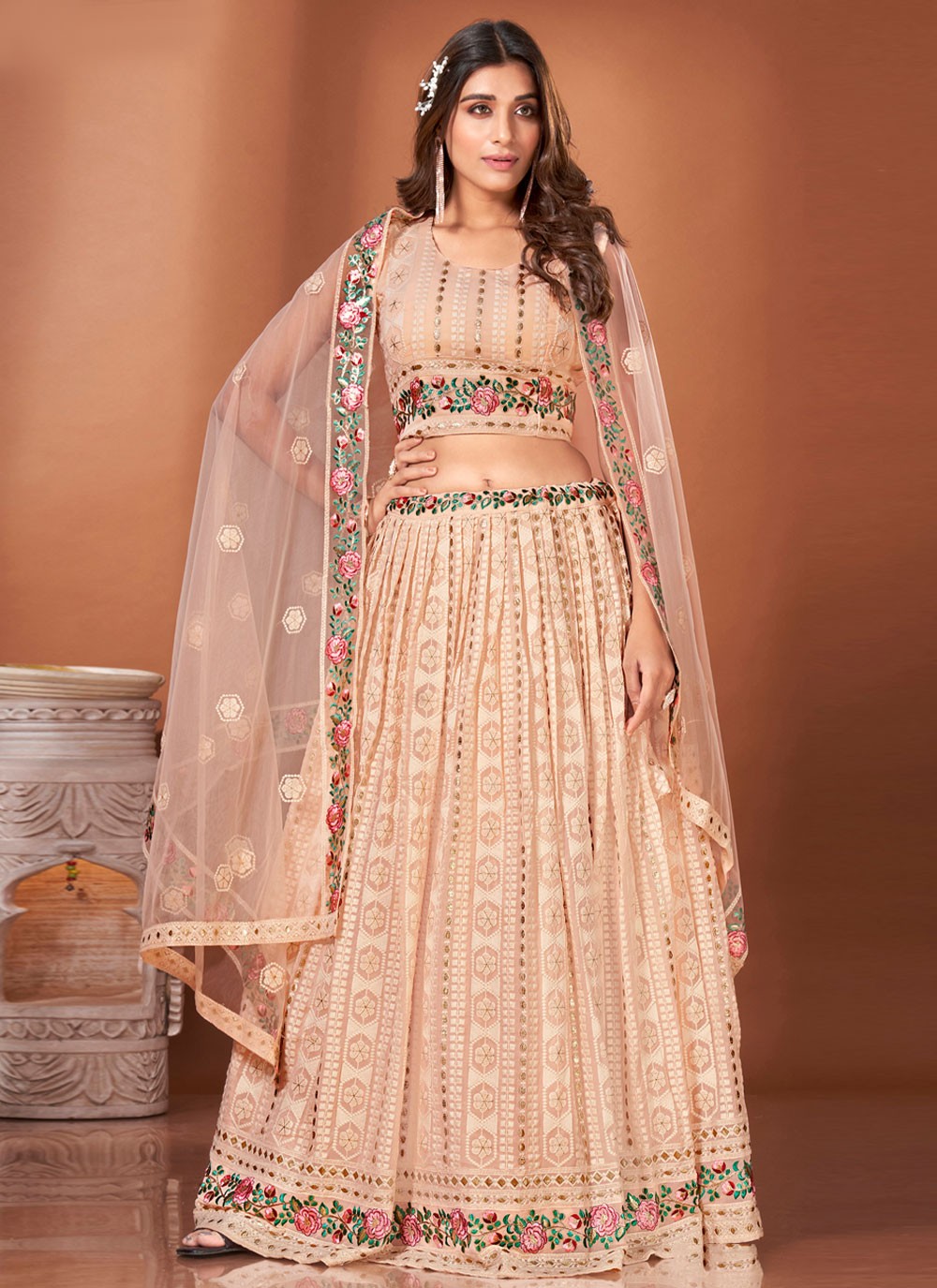 Peach color designer lehenga choli for wedding reception – Joshindia