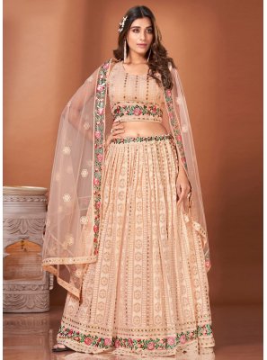 Orange Handwork Engagement Long Choli Lehenga