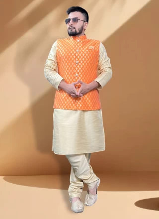 Orange Jacquard Fancy Nehru Jackets