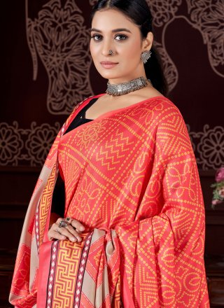 Orange Pashmina Trendy Saree with Digital Print Work for Women