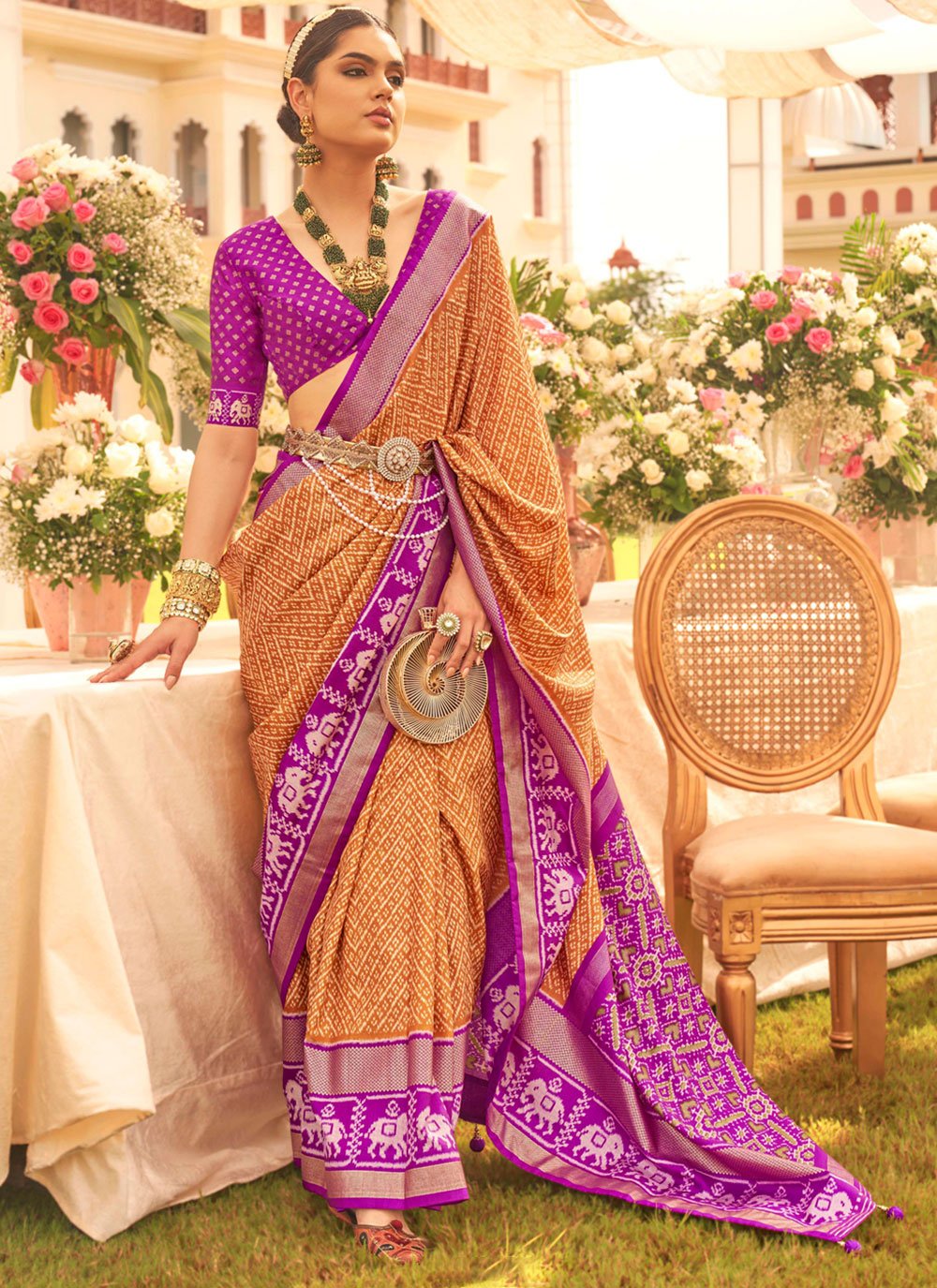 Casual Wear Orange Magenta Jacquard Border Saree, 6.3 m (with blouse piece)  at Rs 499 in Surat