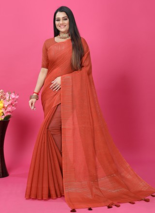 Orange Plain Designer Saree