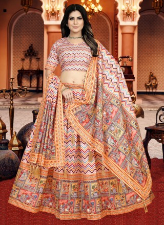 Classy Cream Satin Silk Digital Print With Embroidered Work Wedding Wear Lehenga  Choli-VT1159DVD9034C - RJ Fashion