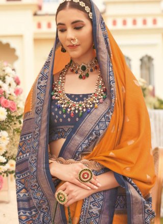 Silk Contemporary Sari In Orange