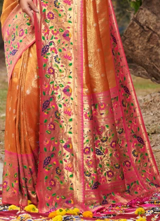 Orange Silk Traditional Designer Saree