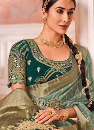 Organza Classic Saree with Embroidered Work