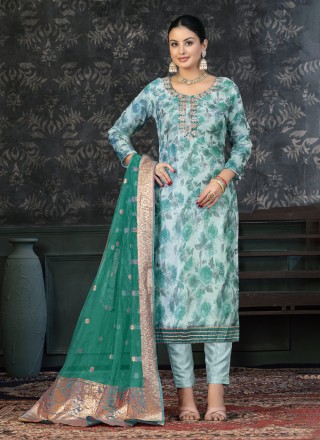 Organza Digital Print Sea Green Pant Style Suit