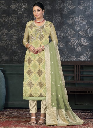 Organza Embroidered Green Salwar Kameez