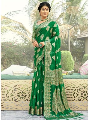 Organza Embroidered Traditional Saree in Green