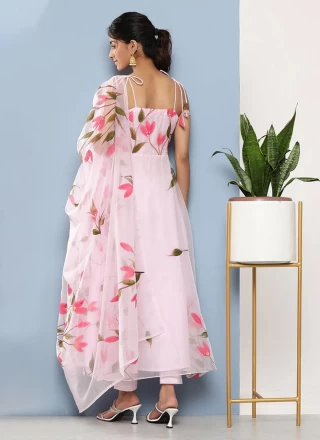 Organza Floral Print Designer Salwar Kameez in Rose Pink