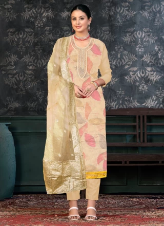 Organza Handwork Cream Trendy Suit
