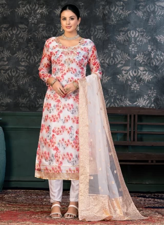 Organza Handwork White Salwar Suit