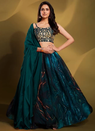 Organza Lehenga Choli in Teal