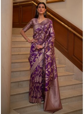 Organza Purple Weaving Contemporary Saree