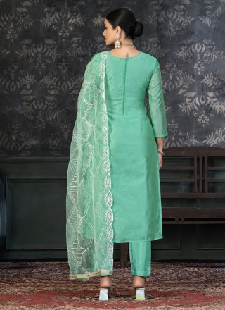 Organza Sea Green Designer Salwar Suit