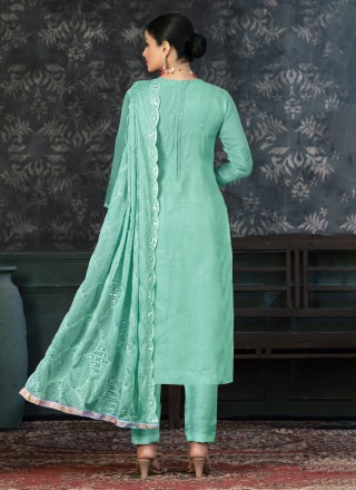 Organza Sea Green Print Trendy Salwar Suit