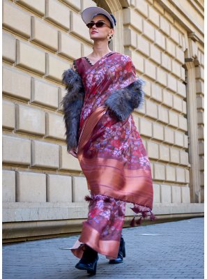 Organza Weaving Purple Trendy Saree