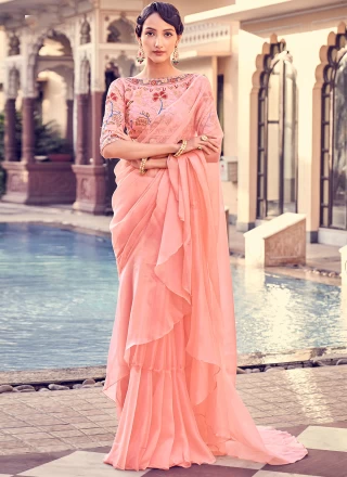 Lavanya The Label Pink Organza Ready To Wear Ruffle Saree With Stitched  Blouse - Absolutely Desi