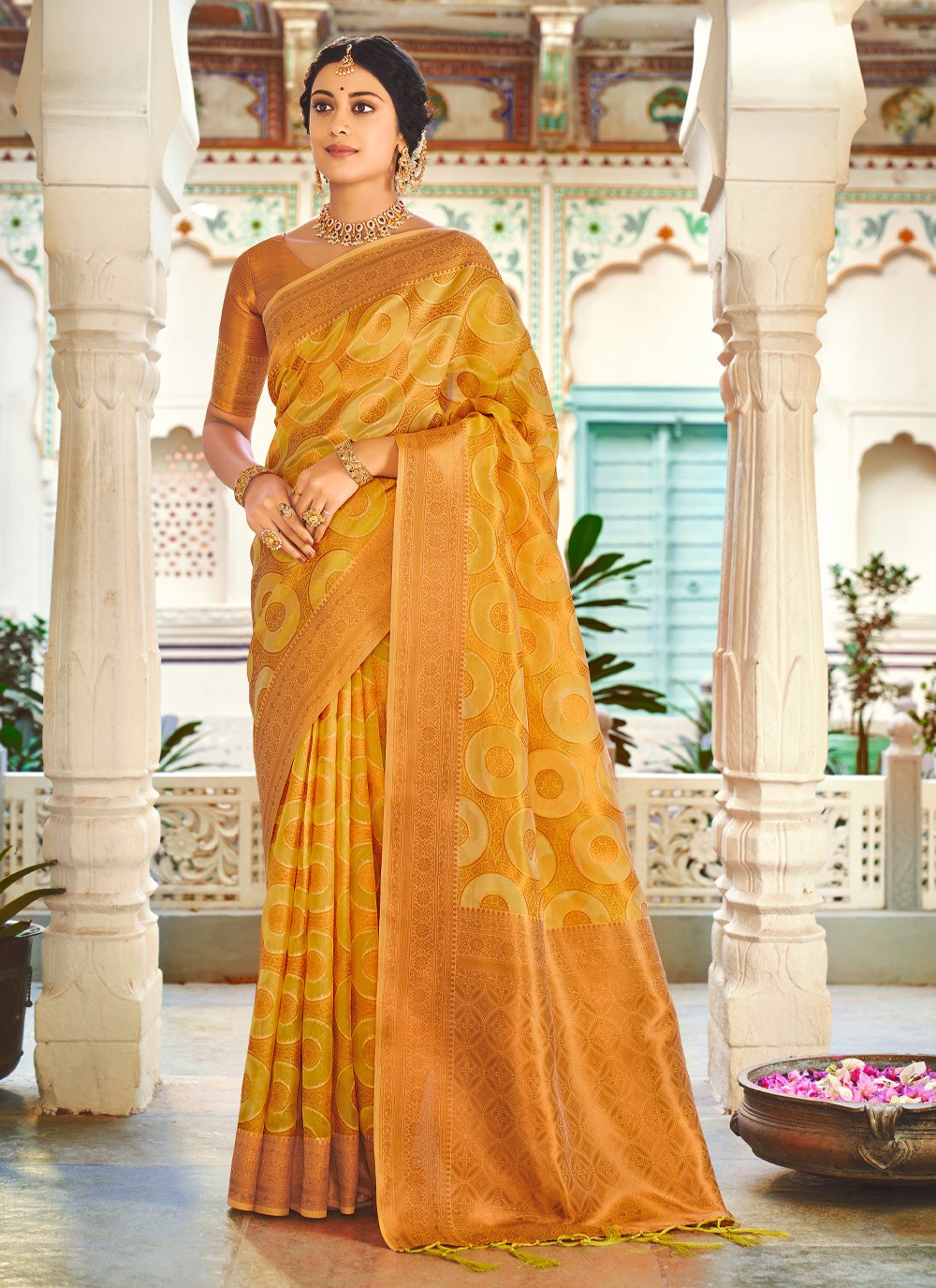 Fancy Yellow Color Silk Saree