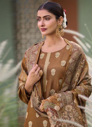 Orphic Brown Pure Silk Trendy Suit with Jacquard Work