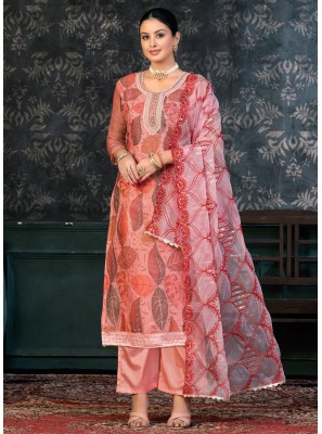 Palazzo Salwar Kameez Embroidered Cotton in Red