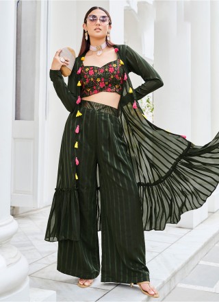 Palazzo Salwar Kameez Mirror Georgette in Green