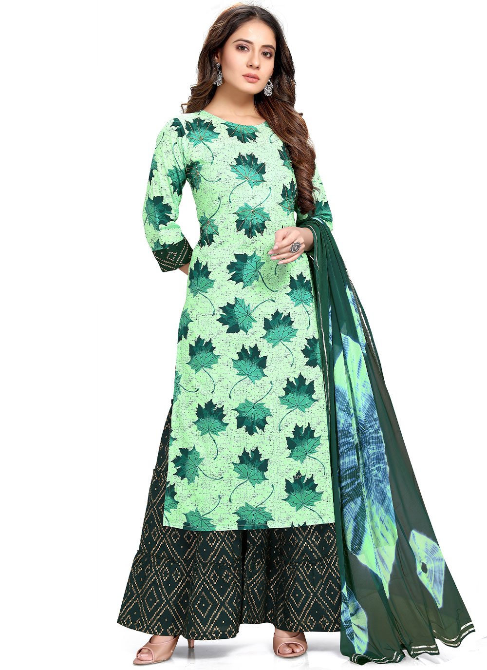 Palazzo Suit Printed Cotton in Sea Green