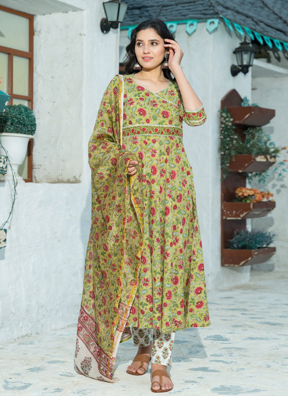 Pant Style Suit Lace Cotton in Green
