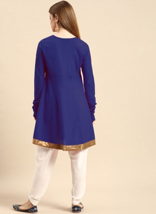 Party Wear Kurti Embroidered Rayon in Navy Blue
