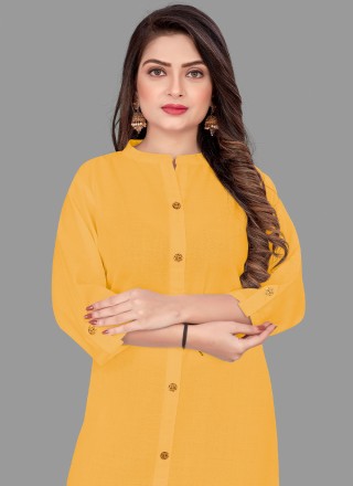 Party Wear Kurti Plain Cotton in Mustard