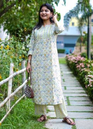 Party Wear Kurti Printed Cotton in Green