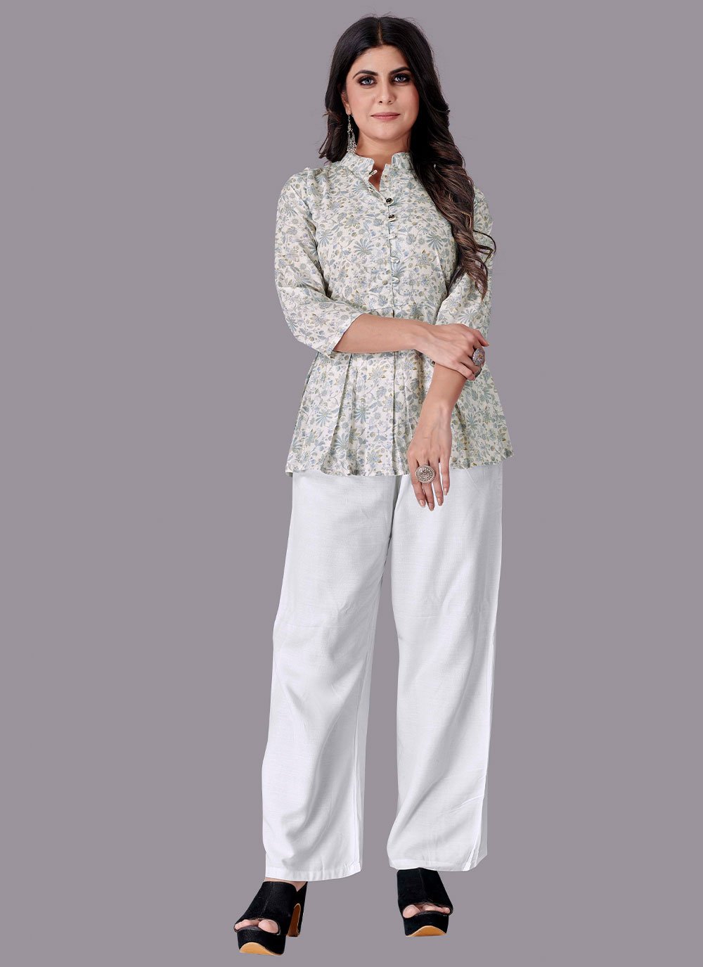 Party Wear Kurti Printed Cotton in Off White