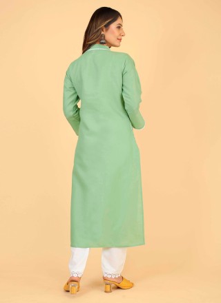 Party Wear Kurti Printed Cotton in Sea Green