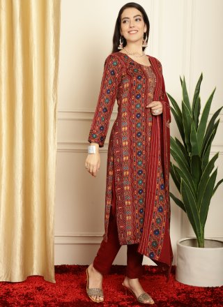 Pashmina Floral Print Trendy Suit