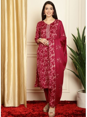 Pashmina Geometric Print Designer Salwar Suit in Red
