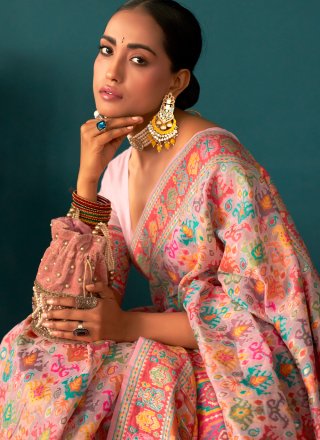 Pashmina Printed Designer Saree in Rose Pink