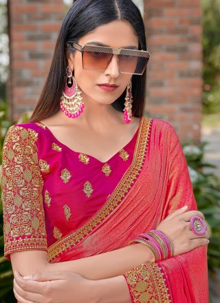 Patch Border Silk Pink Trendy Saree