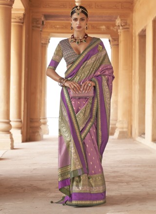 Patola Print Lavender Silk Contemporary Saree