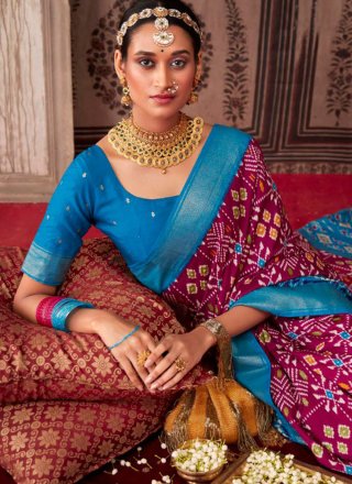 Patola Print Rani Tussar Silk Designer Saree