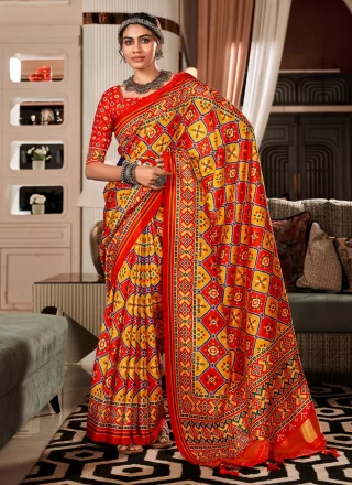 Patola Print Work Patola Silk Traditional Saree In Multi Colour