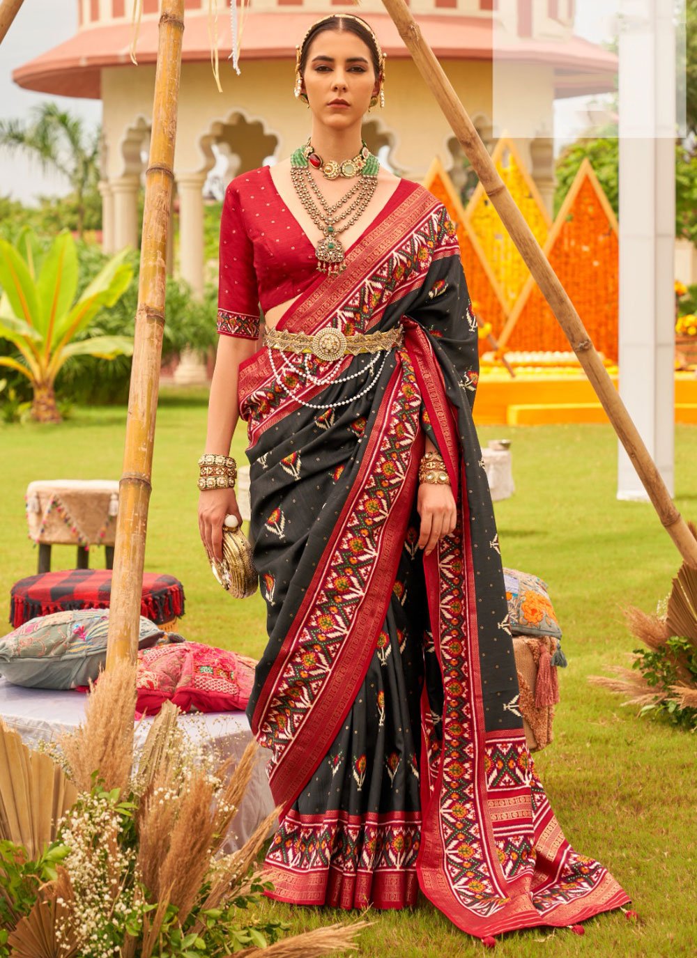 black saree with silk blouse 1712