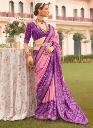 Pink Patola Print Work Silk Classic Sari